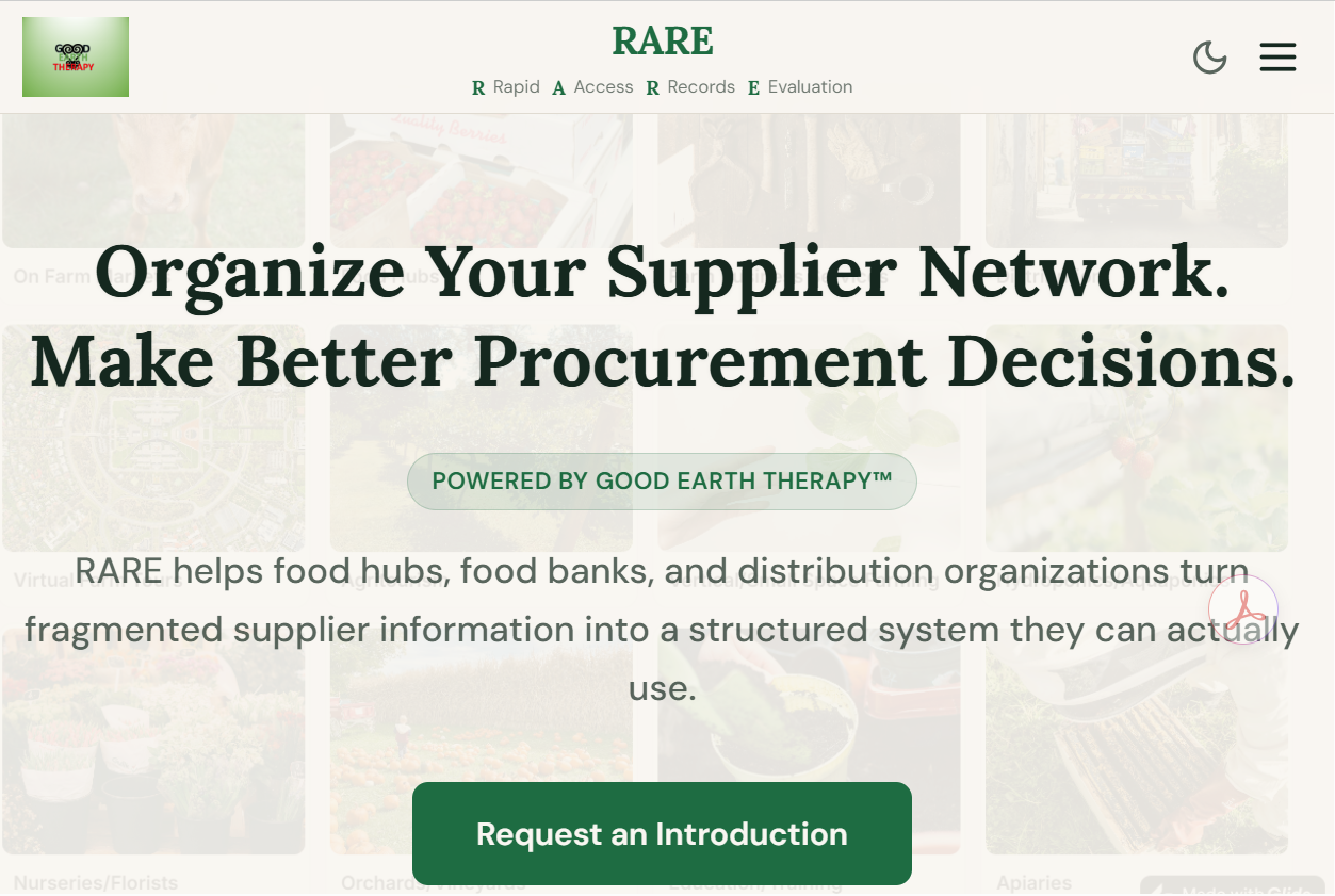 RARE supplier network interface organizing farm and food-system information